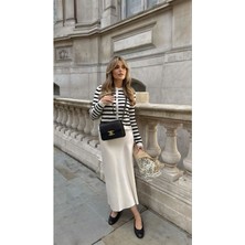 Kadın Krem Renk Bol Kesim Uzun Saten Etek