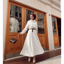 Kadın Beyaz Scuba Etek Kloş Iç Göstermez