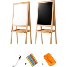 Iki Taraflı Ahşap Çocuk Yazı Tahtası ve Hediyeli Kalem, Silgi, Tebeşir