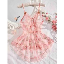 GB Çiçekli Pembe Fantezi Gecelik