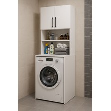 Çamaşır Makinası Dolabı, Banyo Dolabı, 4 Raflı, Kapaklı