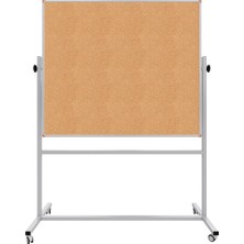 120X140 cm Çift Taraflı Dönerli Mobil Mantar Pano, Açık Kahverengi