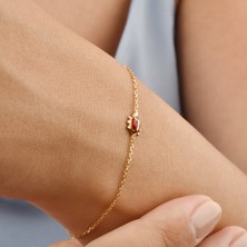 14 Ayar Altın Kaplama Zarif Mineli Uğur Böceği Gümüş Bileklik - BE00101