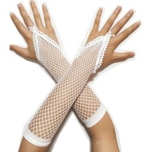 Örgü Beyaz Parmak Arası File Eldiven 26 cm