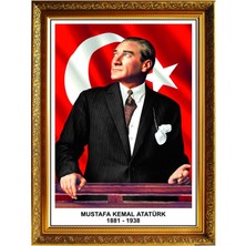 60X80 cm Kırmızı Yaldızlı Atatürk Portre Tablo Pano