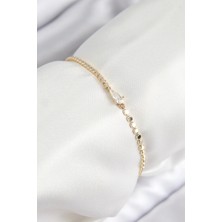 Pirinç Zirkon Taşlı Damla Model Ezme Zincir Gold Renk Kadın Bileklik