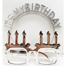 It's My Birthday Yazılı Taç ve Mum Şekilli Gözlük Seti Gümüş Renk