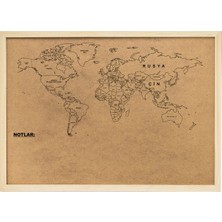 Ahşap Dünya Haritası Mantar Pano 45X60 cm ve Çivi Setiyle Dekorasyon