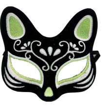 Siyah Süet Kaplama Gümüş Yeşil Simli Kedi Maskesi