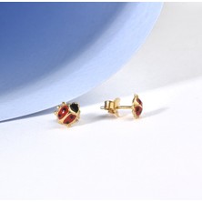 14 Ayar Altın Kaplama Minik Uğur Böceği Çivili Gümüş Küpe - EE00100