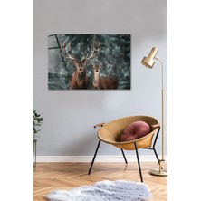 Şık Cam Tablo, Çift Geyik Deseni, 40X60CM, Beyaz