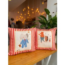 Çocuk Odası Kırmızı Çizgili Dekoratif Kırlent Kılıfı Seti - Süet 2li Kırlent Kılıfı Seti- 43X43CM