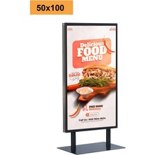 Çift Taraflı Sac Tabanlı Ayaklı 50X100 Poster Pano Siyah