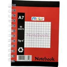 A7 Kareli Not Defteri, Karton Kapak, Yandan Spiralli, 80 Yaprak, Tek Adet