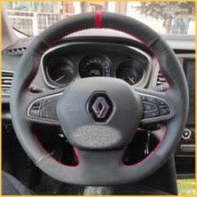 Megane 4 Araca Özel Direksiyon Kılıfı (Noktalı Nubuk Kırmızı Yüzüklü)