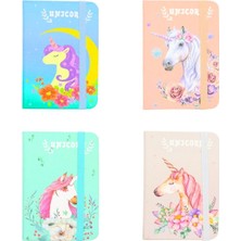 A7 Dikişli Sert Kapak Not Defteri, Unicorn, Dino, Kelebek Lastikli, Tekli