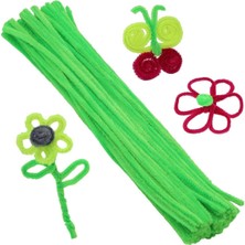 25 Adet Yeşil Renkli 30 cm Eğitici Şönil ve Peluş Tel Seti