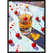 Siyah Çerçeveli Tablo, Vişneli Içki Bardağı Tasarımı, Bar Alanı Dekoru Poster No: 111186
