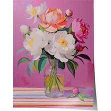 Çerçevesiz Poster, Pembe Çiçek Illüstrasyonu, Salon Dekoru Poster No: 111729