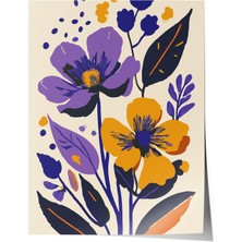 Çerçevesiz Poster, Mor Fonda Çiçek Iillüstrasyonu, Salon Dekoru Poster No: 111760