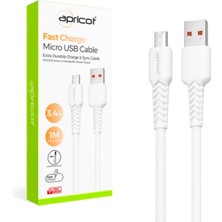 Beyaz Micro USB Şarj Kablosu 3.4A, Tekli