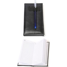 Siyah Deri Kaplı Kareli Ince Not Defteri, 17X9 Cm, Şık ve Kullanışlı Tasarım
