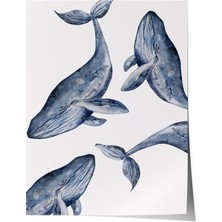 Çerçevesiz Poster, Balinalar Illüstrasyon, Yatak Odası Dekoru Poster No: 112174