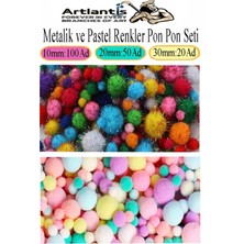 Renkli 10-30 mm Peluş Ponponlar, 170'LI Paket, Pastel ve Metalik Tonlar
