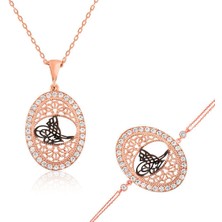 Osmanlı Tugrası  Zirkon Taş 925 Ayar Gümüş Kadın Set