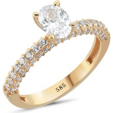 14 Ayar Altın Oval Zirkon Taşlı Açık Model Yüzük