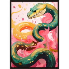 Siyah Çerçeveli Tablo, Sanatsal Yılan Çizimi, Salon Dekoru Poster No: 112209