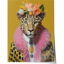 Çerçevesiz Poster, Çiçekli Leopar Portre, Salon Dekoru Poster No: 112374