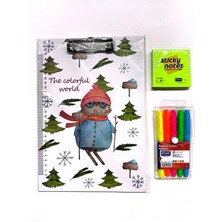 Desenli Fosforlu Kalem ve Yapışkan Not Kağıdı Seti, 100’LÜ, 5 Renkli, Şık ve Kullanışlı.