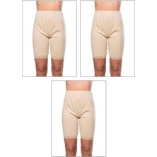 3'lü Paket Kadın Pamuklu Ağlı Model Ribana, Esnek Rahat Kalıp, Yumuşak Paçalı Diz Üstü Kısa Külot