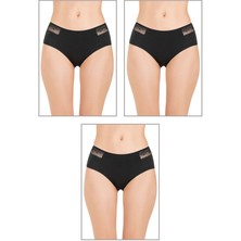 3'lü Paket Kadın Pamuklu Modal Esnek Rahat Dantel Detaylı Külot