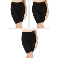 3'lü Paket Kadın Pamuklu Ağlı Model Ribana, Esnek Rahat Kalıp, Yumuşak Paçalı Diz Üstü Kısa Külot