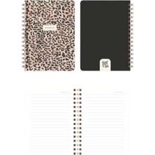 10X14 cm Spiralli Çizgili Karton Kapak 3'lü Defter Seti Leopar Desenli
