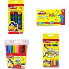 Çocuklar Için Renkli 4'lü Boya Seti (Kuru, Keçeli, Sulu, Pastel)
