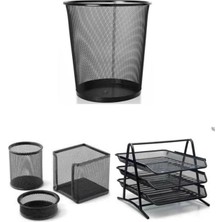 Şık 5'li Ofis Seti: Evrak Rafı, Çöp Kovası, Kalemlik, Küpnotluk, Ataşlık