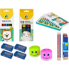 Çocuklar Için Çok Renkli Kırtasiye ve Boyama Seti, Kalem, Boya, Silgi, Kalemtıraş
