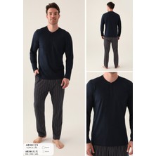 Iç Giyim Arnetta Uzun Kol Oval Yaka Önden Düğmeli Süprem Pijama Takımı Büyük Bedenli