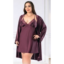 Iç Giyim Miss Laris Ikili Saten Büyük Beden Gecelik Sabahlık Takımı Çeyizlik