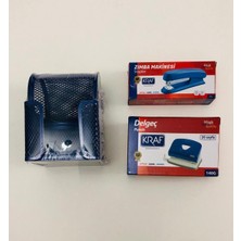 Masaüstü Mavi Metal Kırtasiye Seti, Zımba ve Delgeç ile 3'lü Set