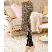 Iç Giyim Derya Kurşun Leopar Desenli Paçası Dantel Pamuk Kumaş Tayt