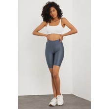 Iç Giyim Derya Kurşun Esnek Kumaş Rahat Kesim Yüksek Bel Parlak Diz Üsttü Bisikletçi Tayt