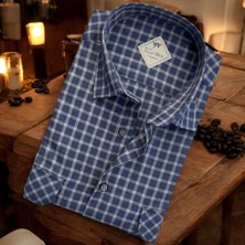 Eren Style Linen Keten Klasik Uzun Kollu İki Cepli Kapaklı Mavi Baba Gömleği (Regular Kalıp)