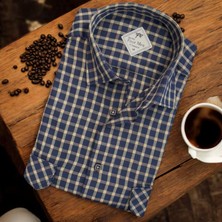 Eren Style Linen Keten Klasik Uzun Kollu İki Cepli Kapaklı Mavi Baba Gömleği (Regular Kalıp)