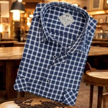 Eren Style Linen Keten Klasik Uzun Kollu İki Cepli Kapaklı Mavi Baba Gömleği (Regular Kalıp)