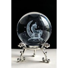 3D Oyma Kristal Top Standı ile Şifa Meditasyon Cam Küre ve Dekor Süsler, Unicorn Metal Stand