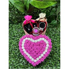 Sevgililer Günü Hediyesi, Kalpli Kutu, Güllü Işıklı Küre, Peluş Ayıcık, Takı Seti